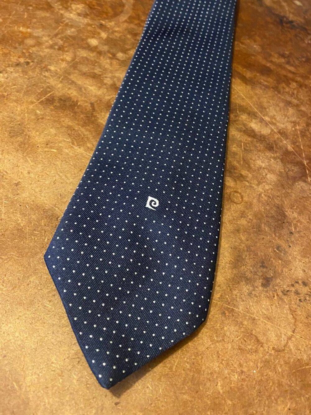Vintage Pierre Cardin Navy Blue Polka Dots Tie Made in Italy